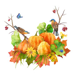 Obraz na płótnie Canvas Watercolor Autumn Thanksgiving Composition