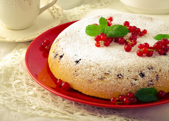 Vanilla sponge cake with fresh red currants