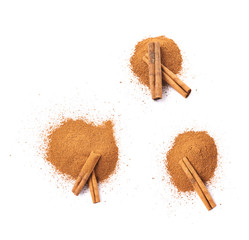 Pile of cinnamon powder isolated
