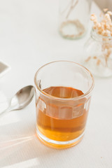 Glass of tea on blury  background