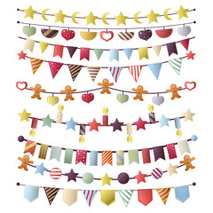 Vector set of birthday buntings, flags and garlands.