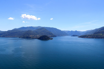 Fototapeta na wymiar Panorama of Lake Como and lakeside city Bellagio with mountains in Lombardy, Italy