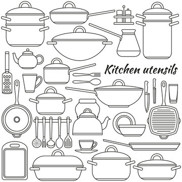 Kitchen utensils colorful icons set. Vector illustration.