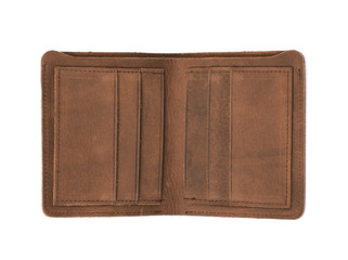 Flat leather wallet isolated