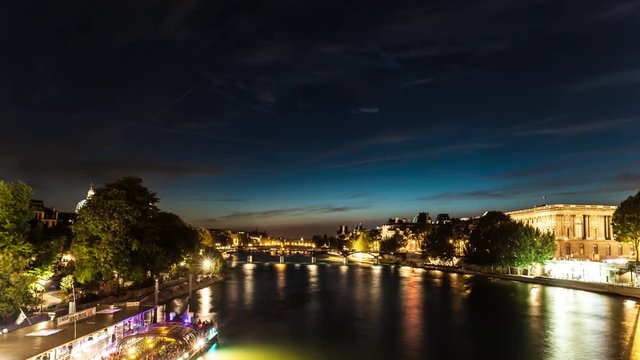 Beautiful lovely sunset over the Seine river in Paris, France