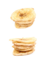 Baked banana chip slice isolated