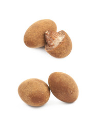 Chocolate coated almond nut isolated