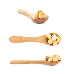Spoon full of croutons isolated