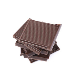 Pile of chocolate bar pieces isolated