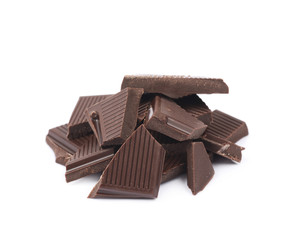 Pile of chocolate bar pieces isolated
