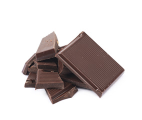 Pile of chocolate bar pieces isolated