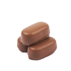 Chocolate coated toffee candy isolated
