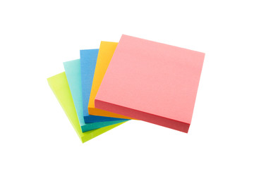Color block of paper notes isolated white background.
