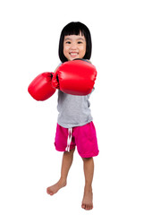 Asian Little Chinese Girl Wearing Boxing Glove