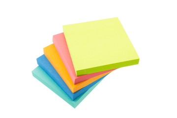 Color block of paper notes isolated white background.
