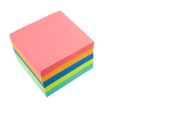 Color block of paper notes isolated white background.