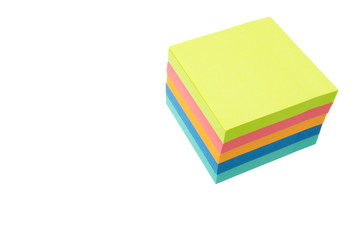 Color block of paper notes isolated white background.