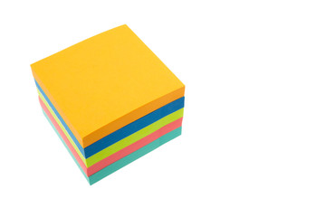 Color block of paper notes isolated white background.