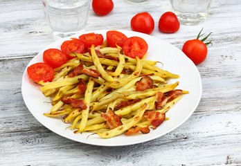 Grilled yellow beans,bacon & tomatoes