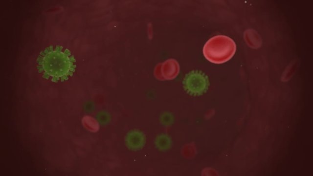 Animation of a virus infection in blood stream