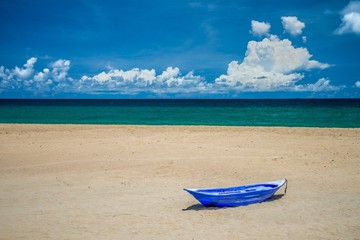 Boat on beautiful tropical island beach summer holiday - Travel summer vacation concept.