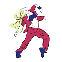 Fototapeta premium Hip-hop woman dancer vector sketch on white