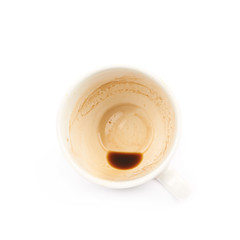 Cup with coffee leftovers isolated