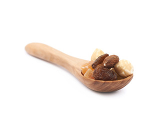 Spoon of nuts and dried fruits
