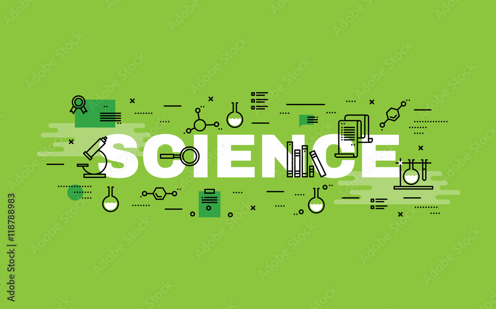 Wall mural lettering flat line design concepts of science.