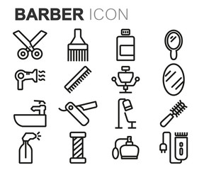 Vector black line barber icons set