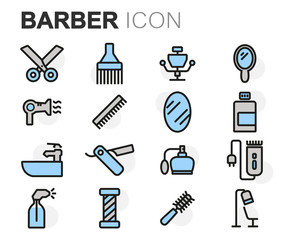 Vector flat line barber icons set