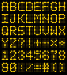 Colorful orange LED set against. Scoreboard digital font