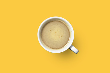 hot coffee in white cup on color background