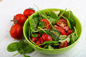 Salad with tomato, cucumber and spinach