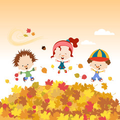 Naklejka premium Fall Kids Illustration