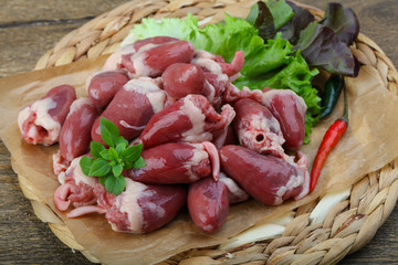 Raw chicken hearts