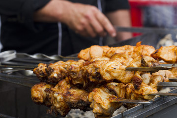 Shish kebab on skewers