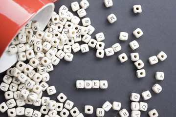 IDEA word formed by wood alphabet blocks. Wooden ABC