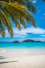 Naklejka na ściany i meble Beautiful tropical island white sand beach summer holiday - Travel summer vacation concept. 