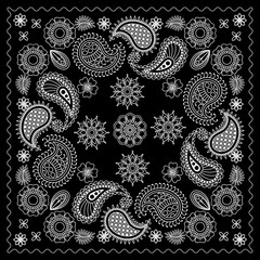 Black and White Bandana Print With Element Henna Style. Vector illustration