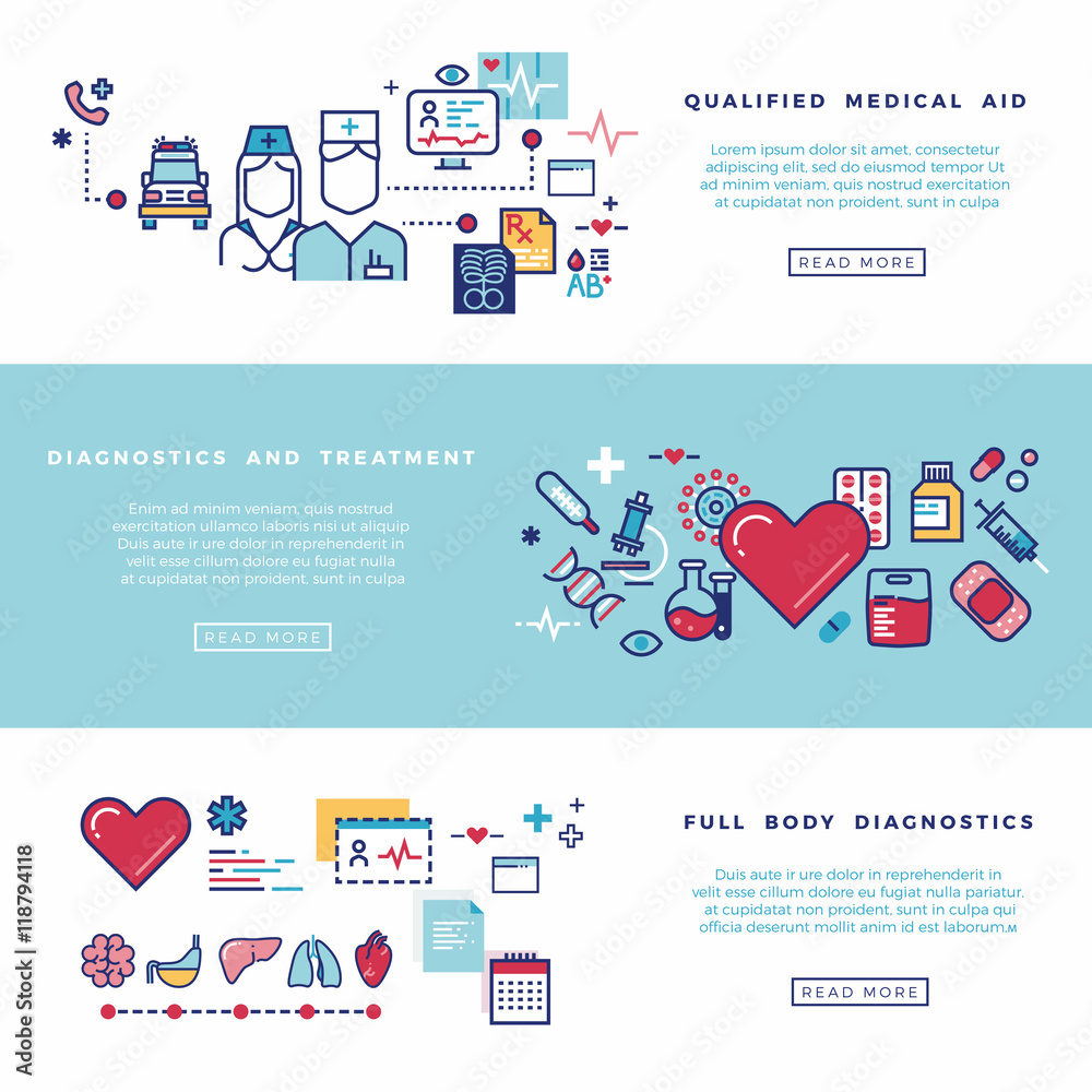 Sticker Healthcare, medical services vector banners set