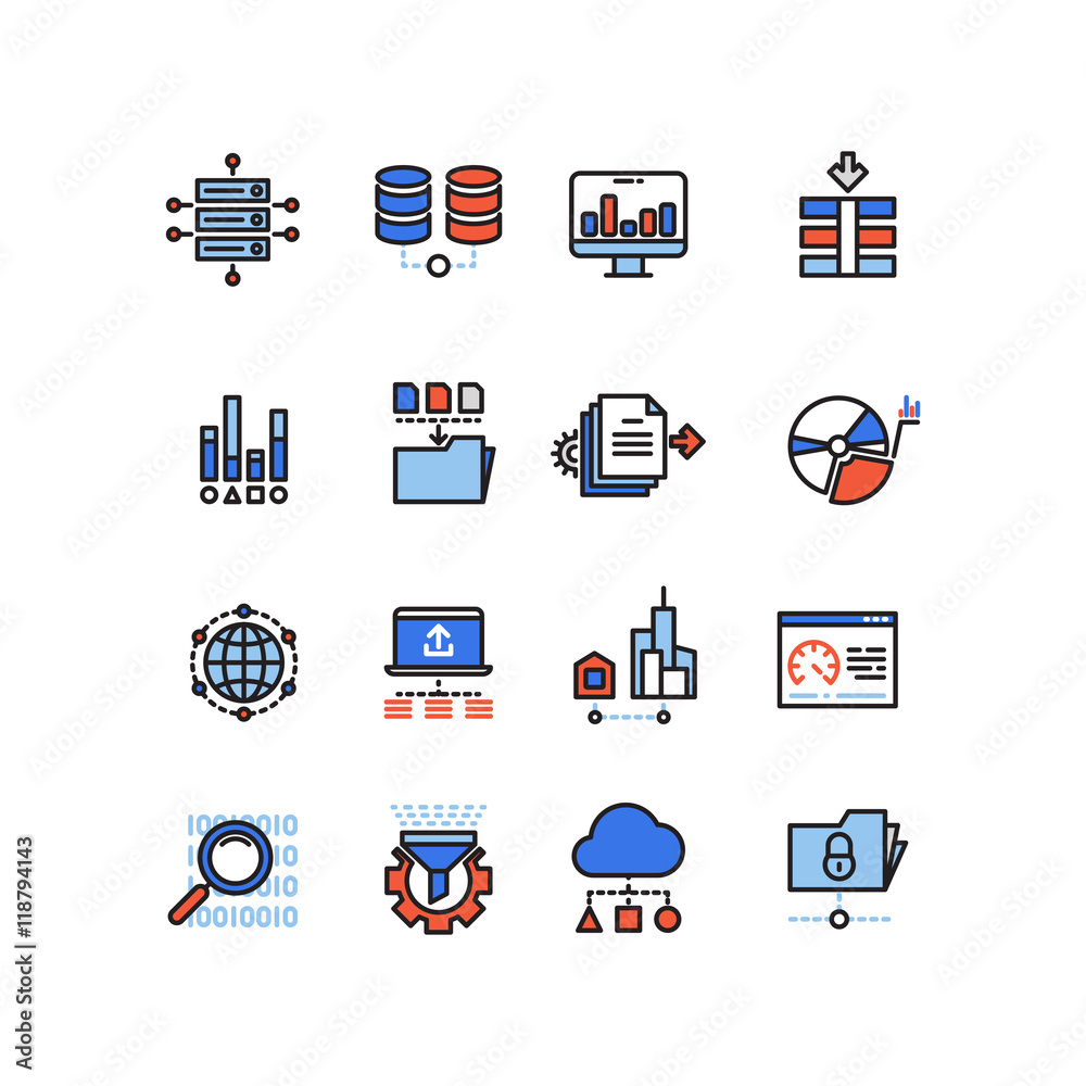 Poster web security cloud computing technology big data analysis line icons with flat elements