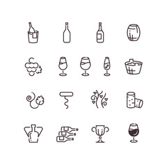 Wine sommelier winery thin line vector icons - obrazy, fototapety, plakaty
