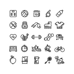 Fitness health sport vector outline icons