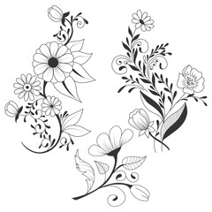 Decorative flower doodle style collection. Floral set for your design