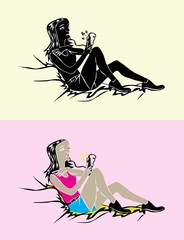 Sexy Woman with Music Smartphone, art vector