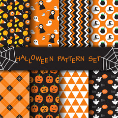 different halloween patterns in set. Endless texture can be used for wallpaper, pattern fills, web page,background, surface. vector illustration