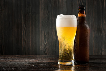  Glass of beer and beer bottle