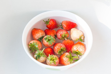 Strawberries rinsed with water