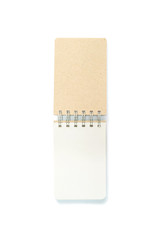 Closeup surface brown note book with white blank space in page isolated on white background with copy space